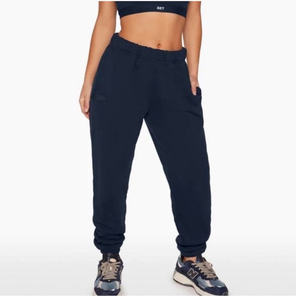 Set Active Navy Blue Oxford Heavyweight Cotton Jogger Sweatpants size small